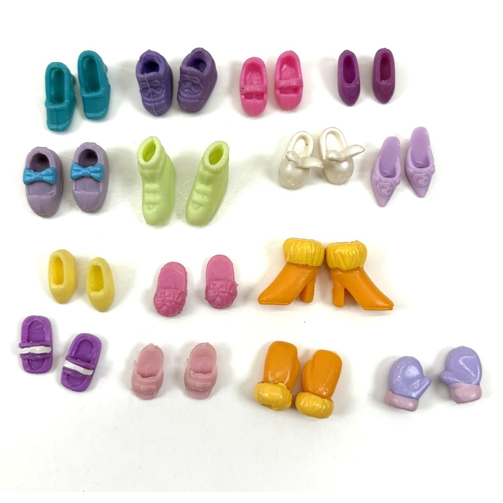 Polly Pocket Doll Accessory Lot; 13 Pair Shoes Boots Slippers; 2 Pair Gloves VGC